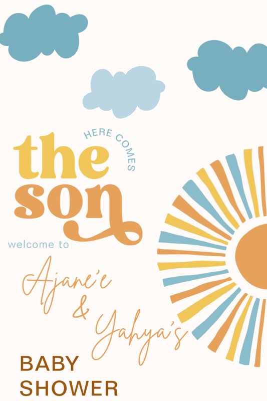 Custom Digital Event Sign – "Here Comes the Son" Baby Shower Theme